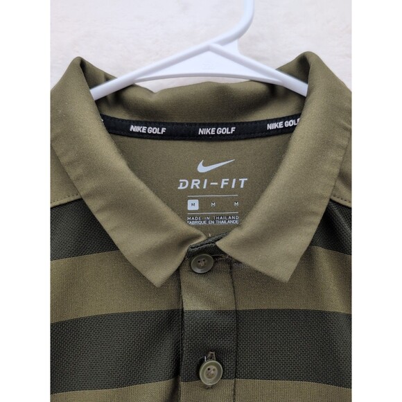 Nike Golf DRI-FIT Lightweight Stretch Polo Shirt Mens Medium Green Black Stripes - Picture 3 of 9